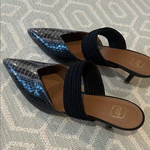 Malone Souliers Black and Grey Snakeskin Mules